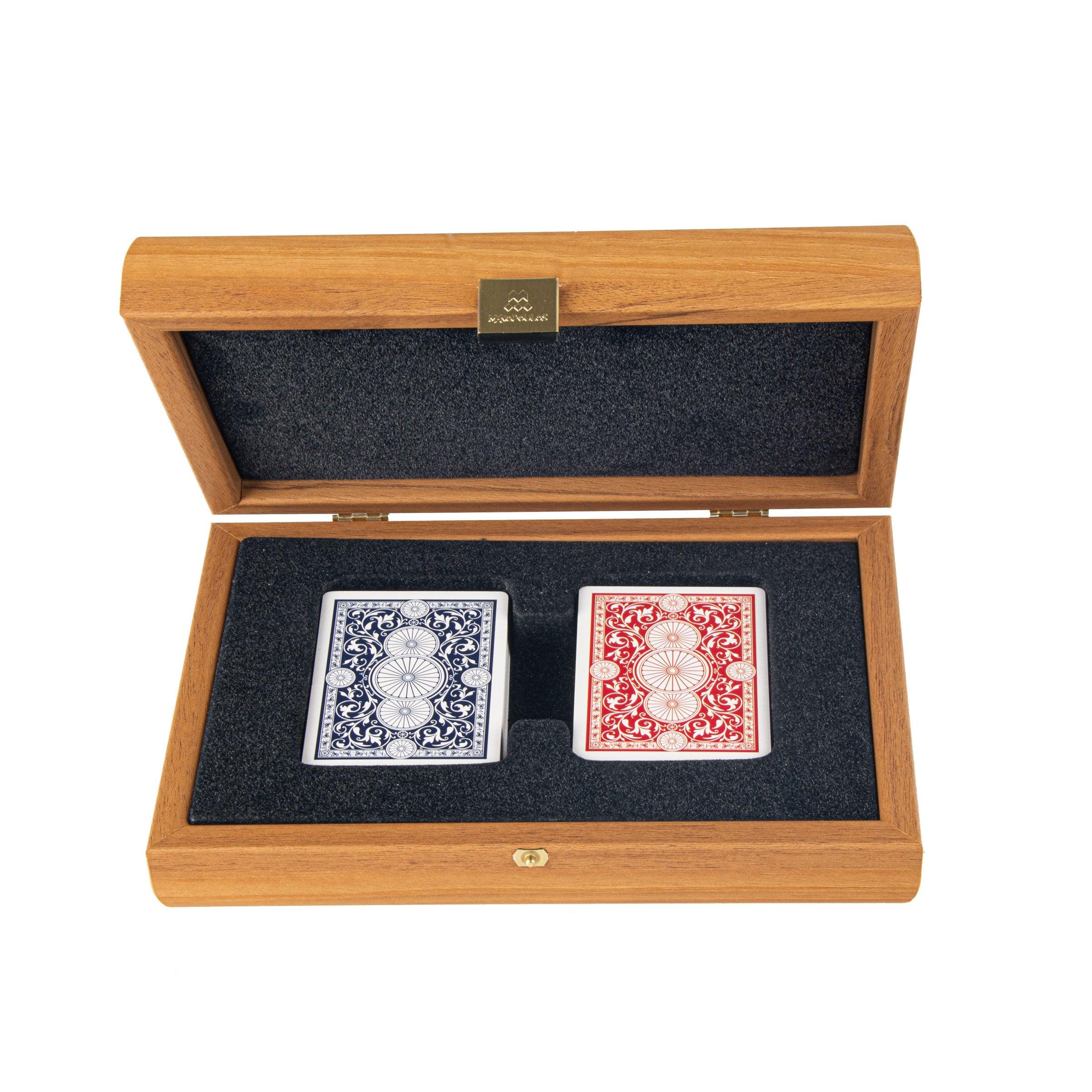 PLASTIC COATED PLAYING CARDS in wooden case with Lupo burl - LAZADO