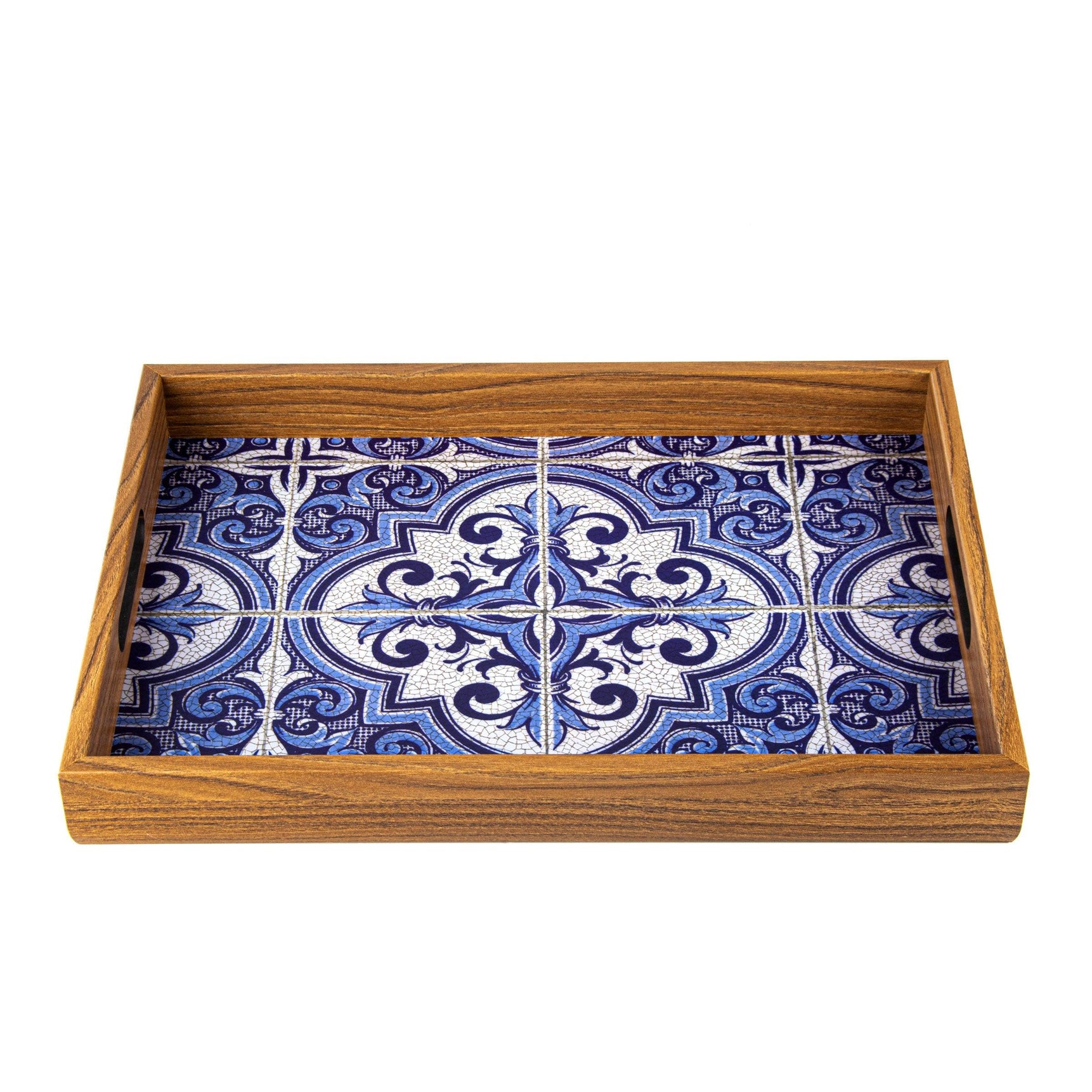 WOODEN TRAY with printed design - BLUE MOSAIC - LAZADO