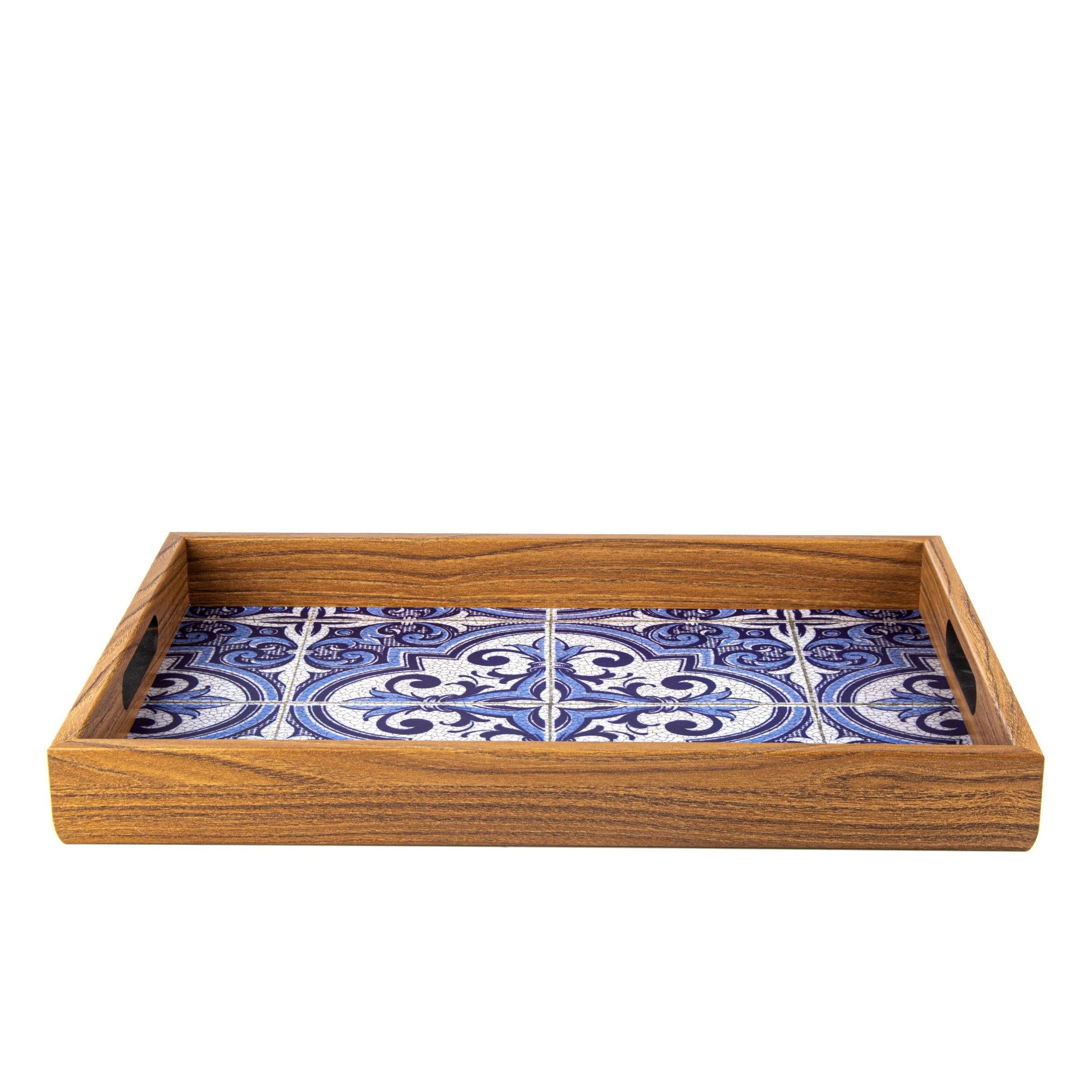 WOODEN TRAY with printed design - BLUE MOSAIC - LAZADO
