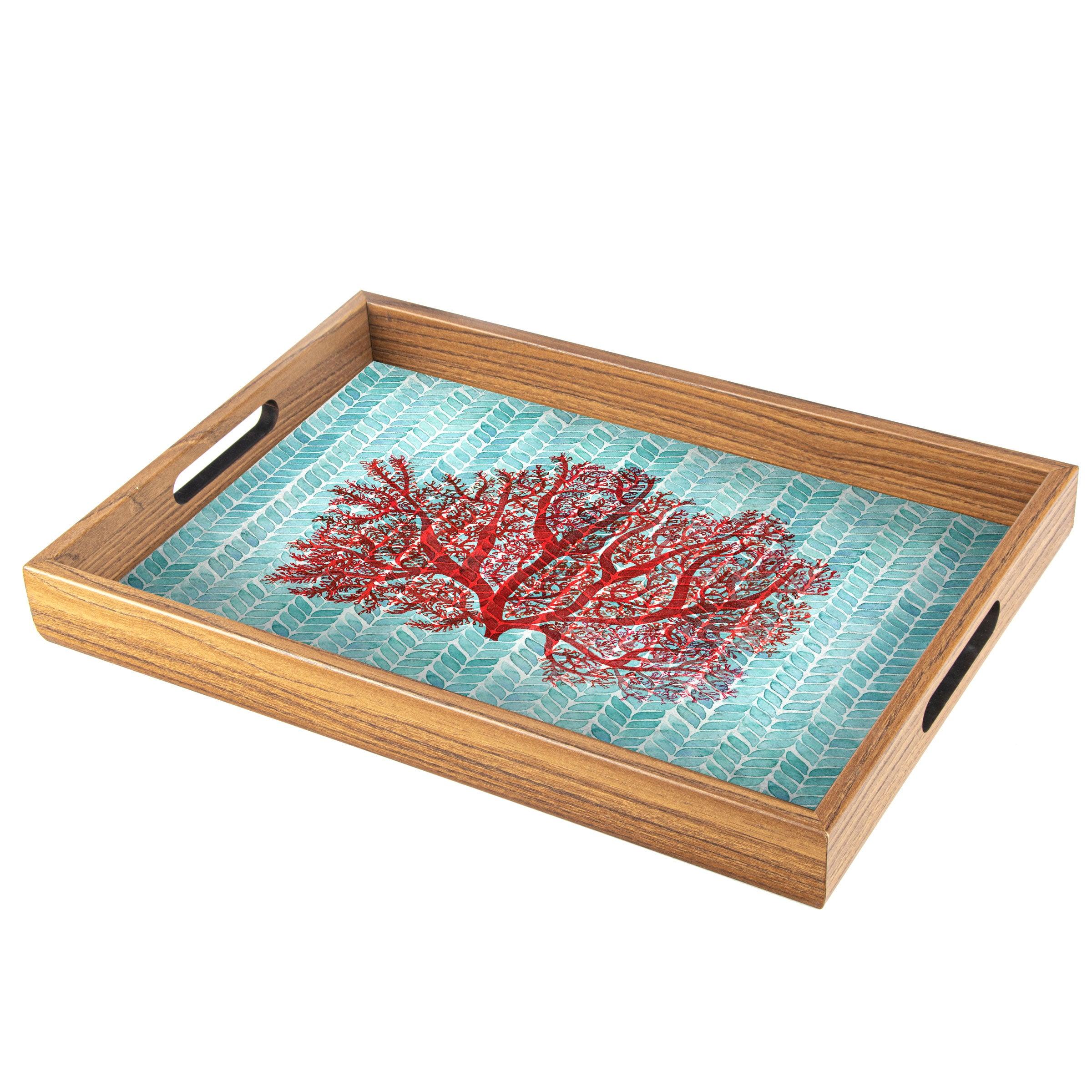WOODEN TRAY with printed design - CORAL - LAZADO