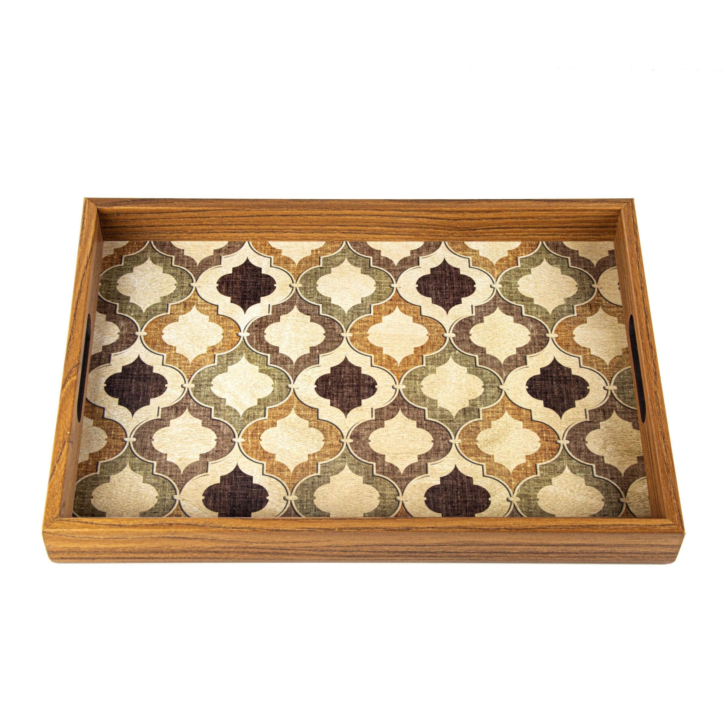 WOODEN TRAY with printed design - MOROCCAN STYLE - LAZADO