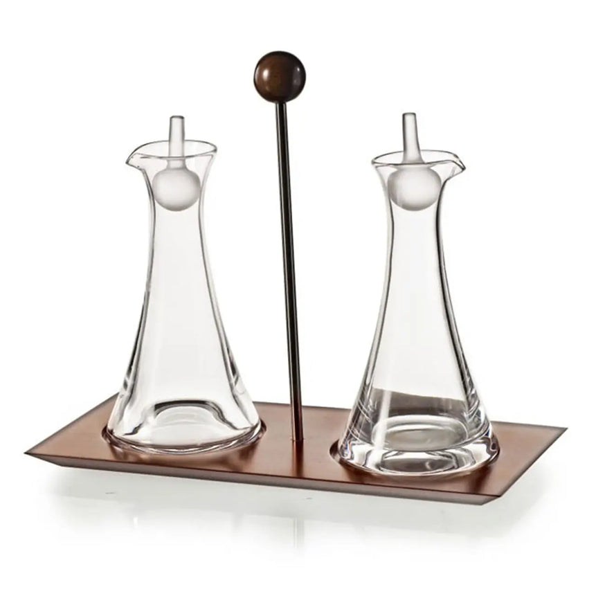 Village Oil & Vinegar Set with Wood Base – Elegant Crystal Tableware