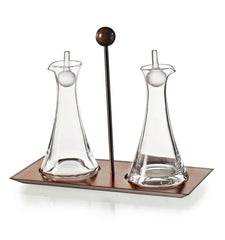 Village Oil & Vinegar Set with Wood Base – Elegant Crystal Tableware