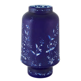 Blue vase with floral patterns on a white background