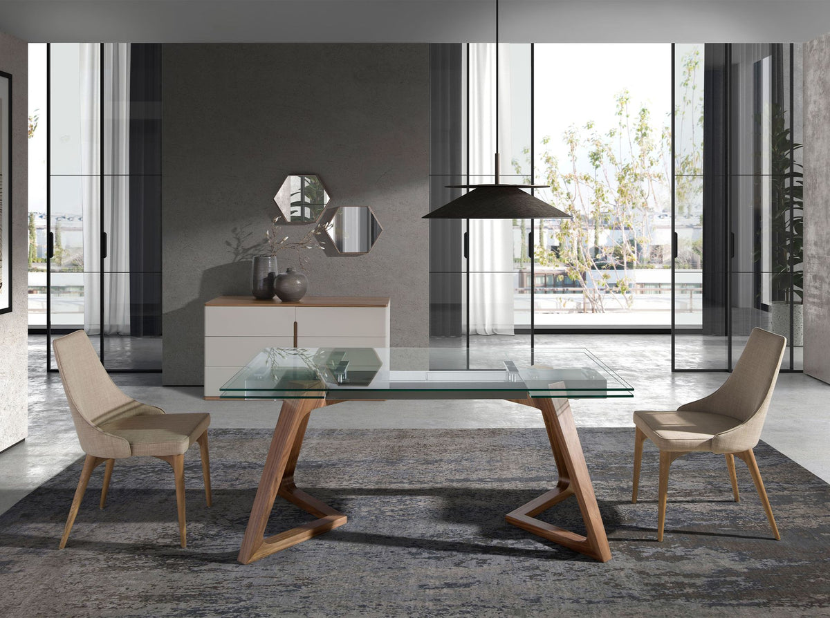 Hexagonal walnut wall mirror