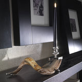Natural Horn Candlestick on Silver-Plated Base