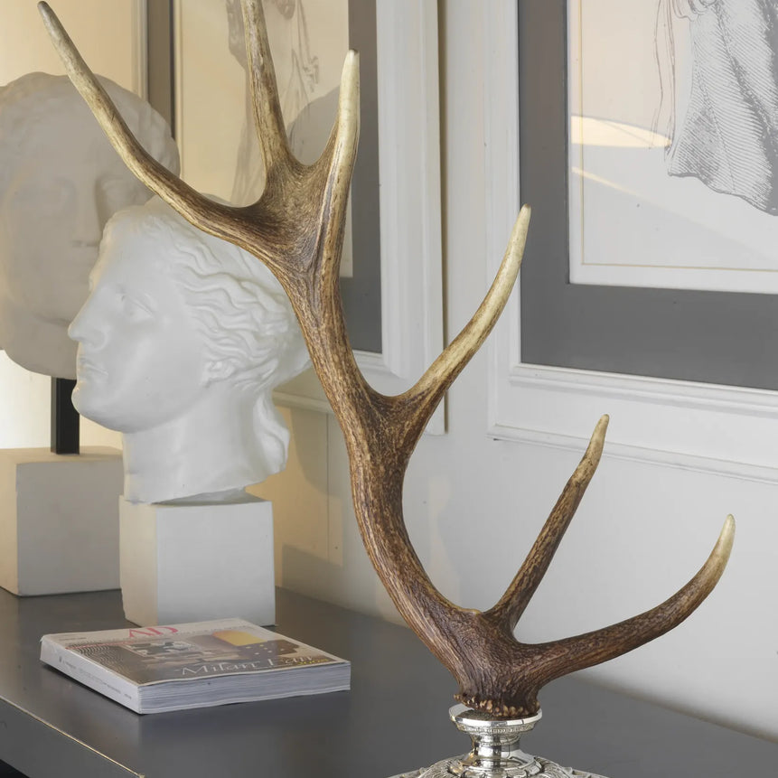 Natural Antler on Ornate Silver-Plated Base