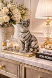 Grey Ceramic Cat Sculpture – Elegant Artistic Design by Abhika - Main View