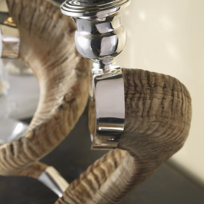 زوج شمعدانات بقرون طبيعية وقاعدة مطلية بالفضة