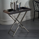 Macassar Ebony Tray with Natural Horn Handles and Nickel-Plated Stand