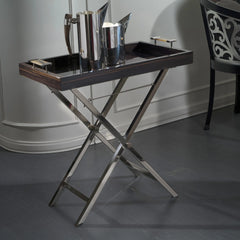 Macassar Ebony Tray with Natural Horn Handles and Nickel-Plated Stand