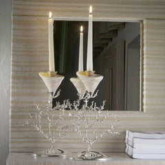 شمعدان بصدفة بحرية طبيعية وقاعدة فرع مرجاني مطلي بالفضة