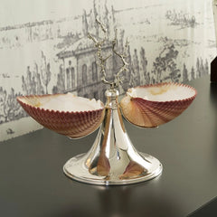 حامل مزدوج من أصداف بحرية طبيعية على قاعدة مطلية بالنيكل