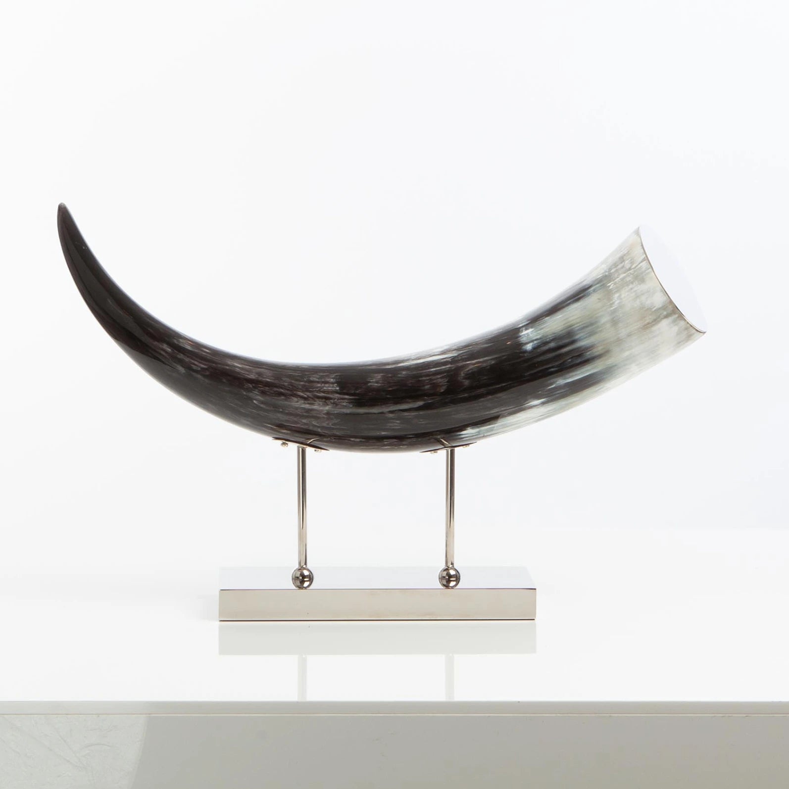 Horizontal Natural Horn Decor on Nickel-Plated Base