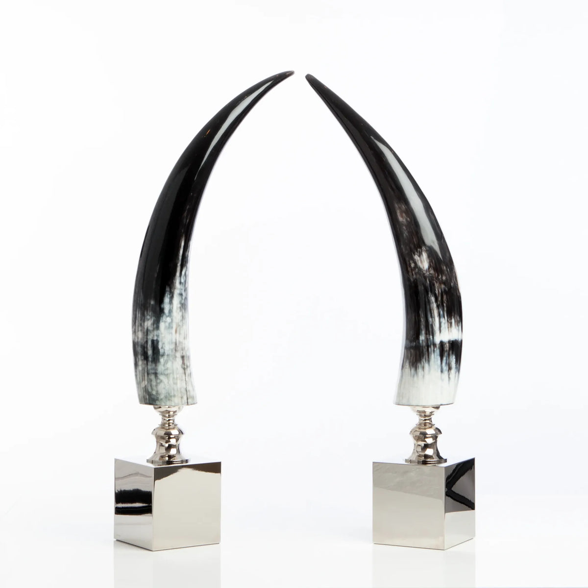 Vertical Natural Horn Sculpture on Nickel-Plated Base