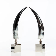 Vertical Natural Horn Sculpture on Nickel-Plated Base