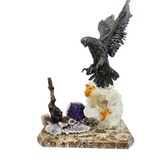 Bronze Eagle with Natural Crystals – Luxurious Artistic Sculpture