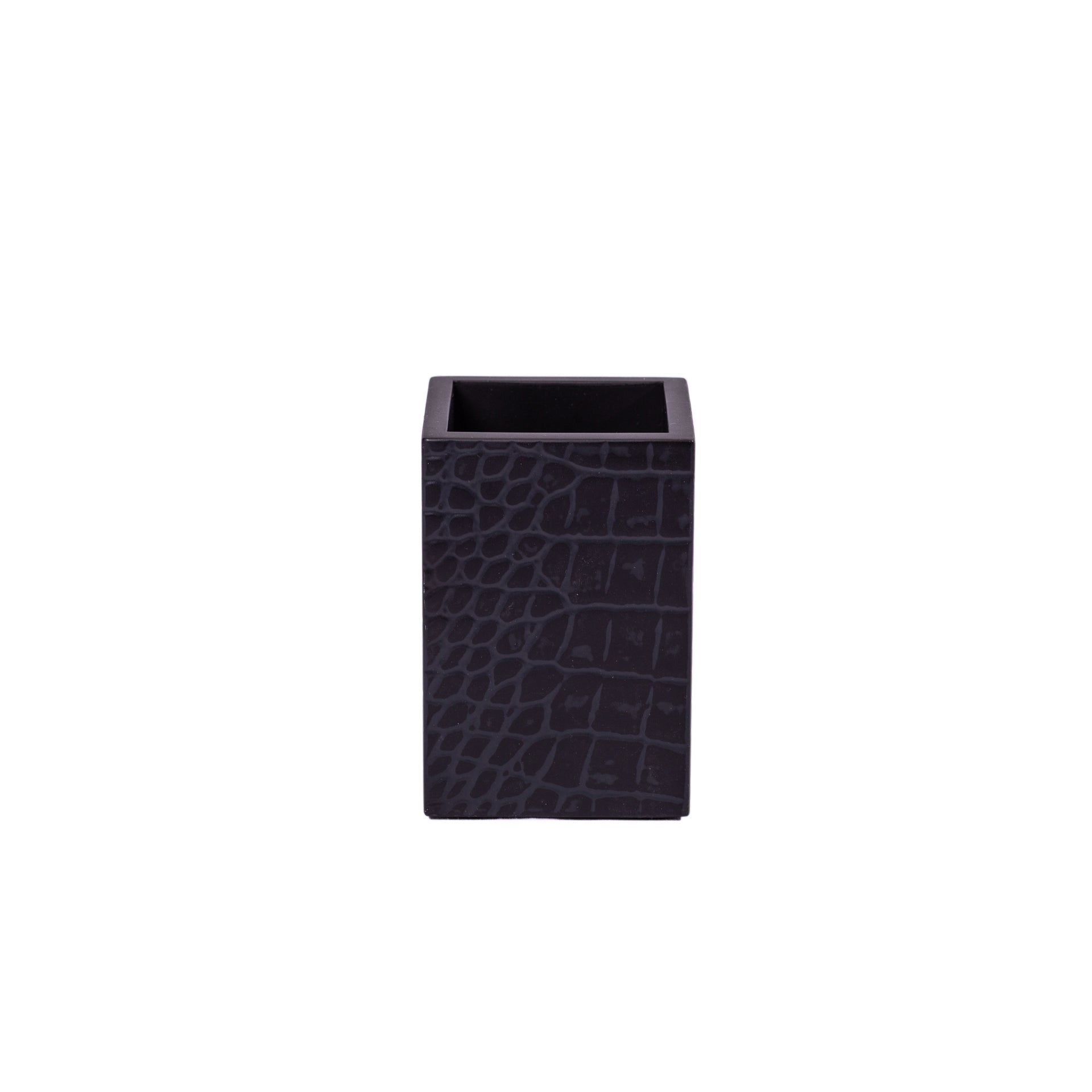 Black textured square planter on a white background