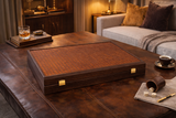 Premium Handcrafted Knitted Leather Backgammon Set in Brown by Manopoulos - Close-up