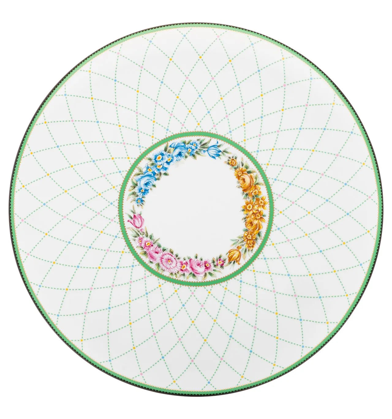 Herança Charger Plate — white porcelain, green lattice & floral wreath | Vista Alegre