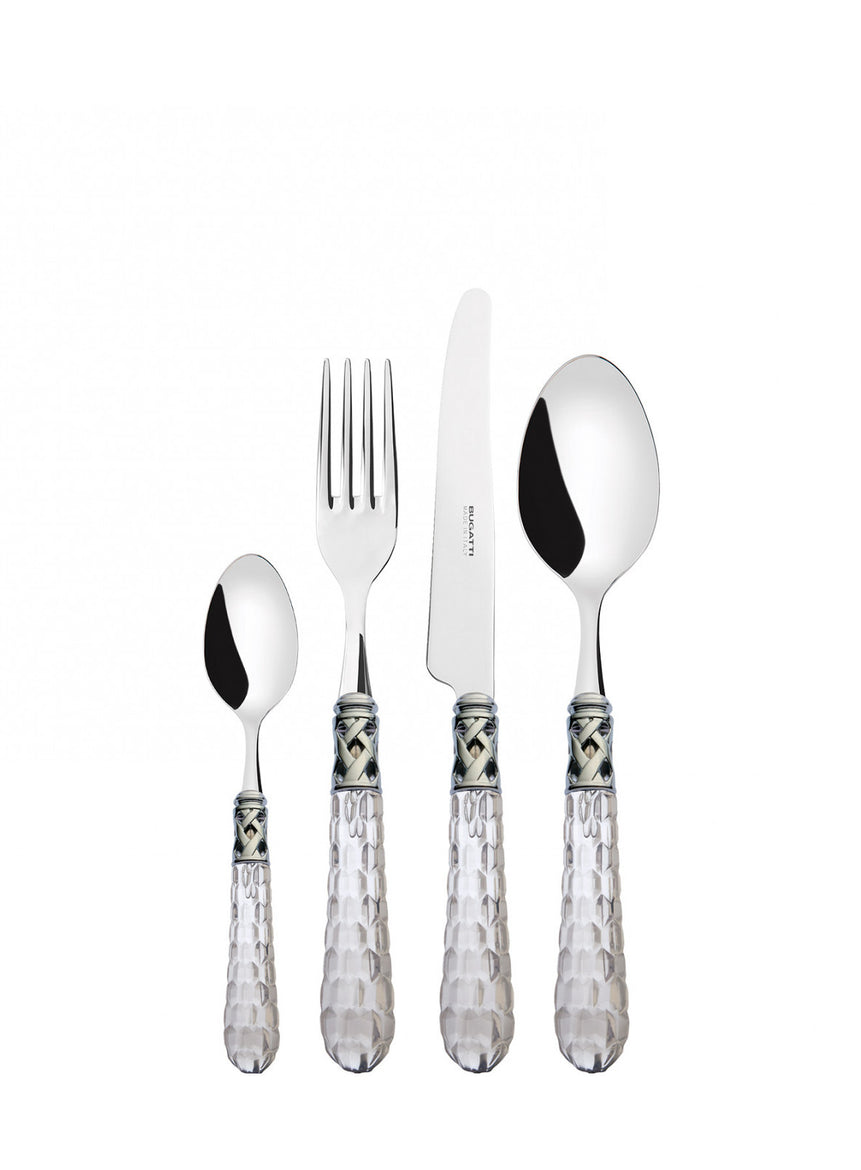 طقم بوهيميا بحلقة كروم – شفاف – 75 قطعة – صندوق خشب وينجي