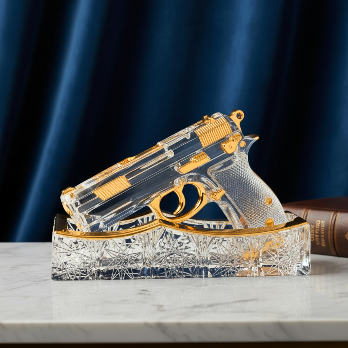 Signature Engraved 22k Gold crystal sculpture — Bohemia Royal Crystal