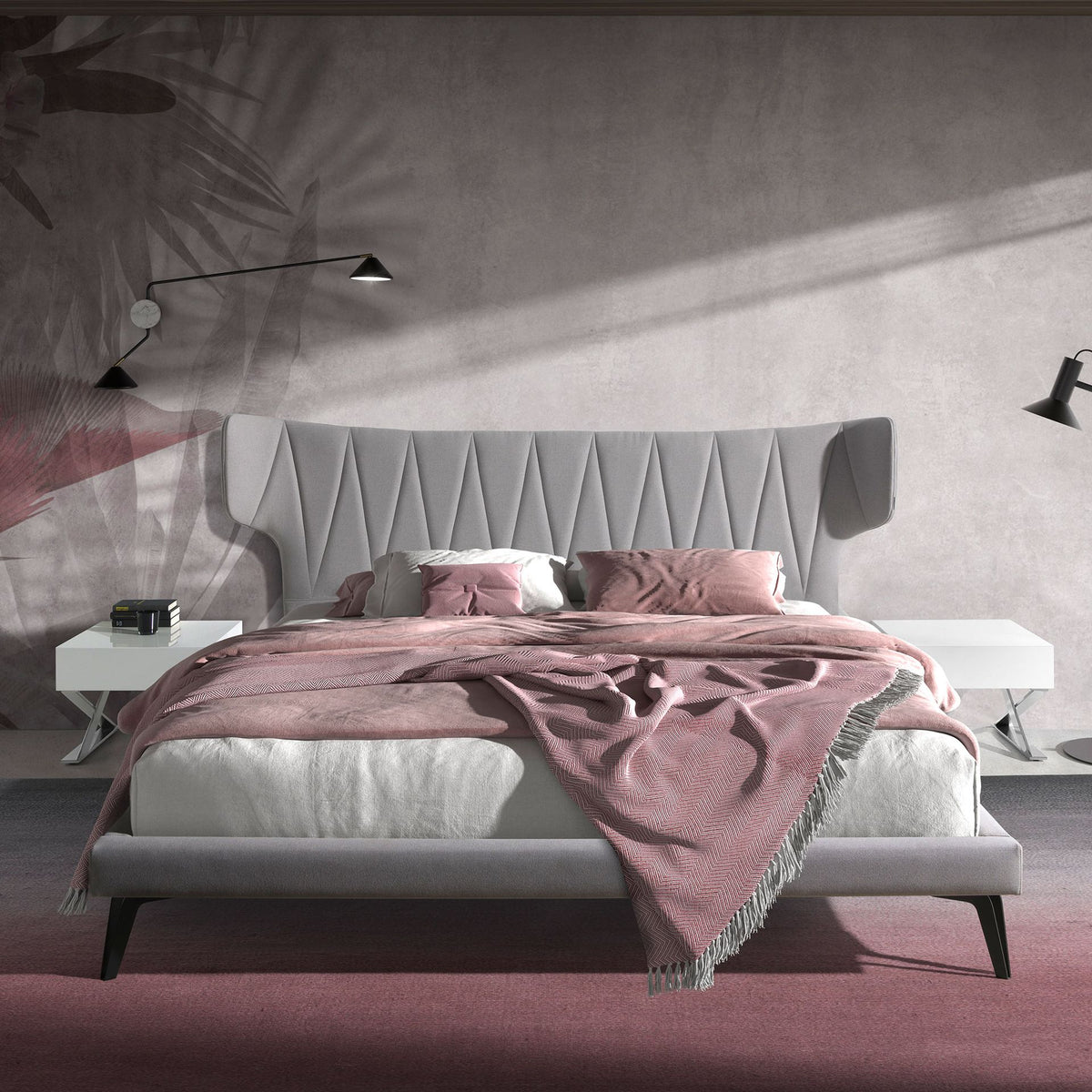Light grey fabric bed