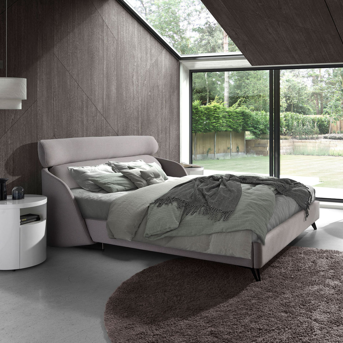 Light grey fabric bed