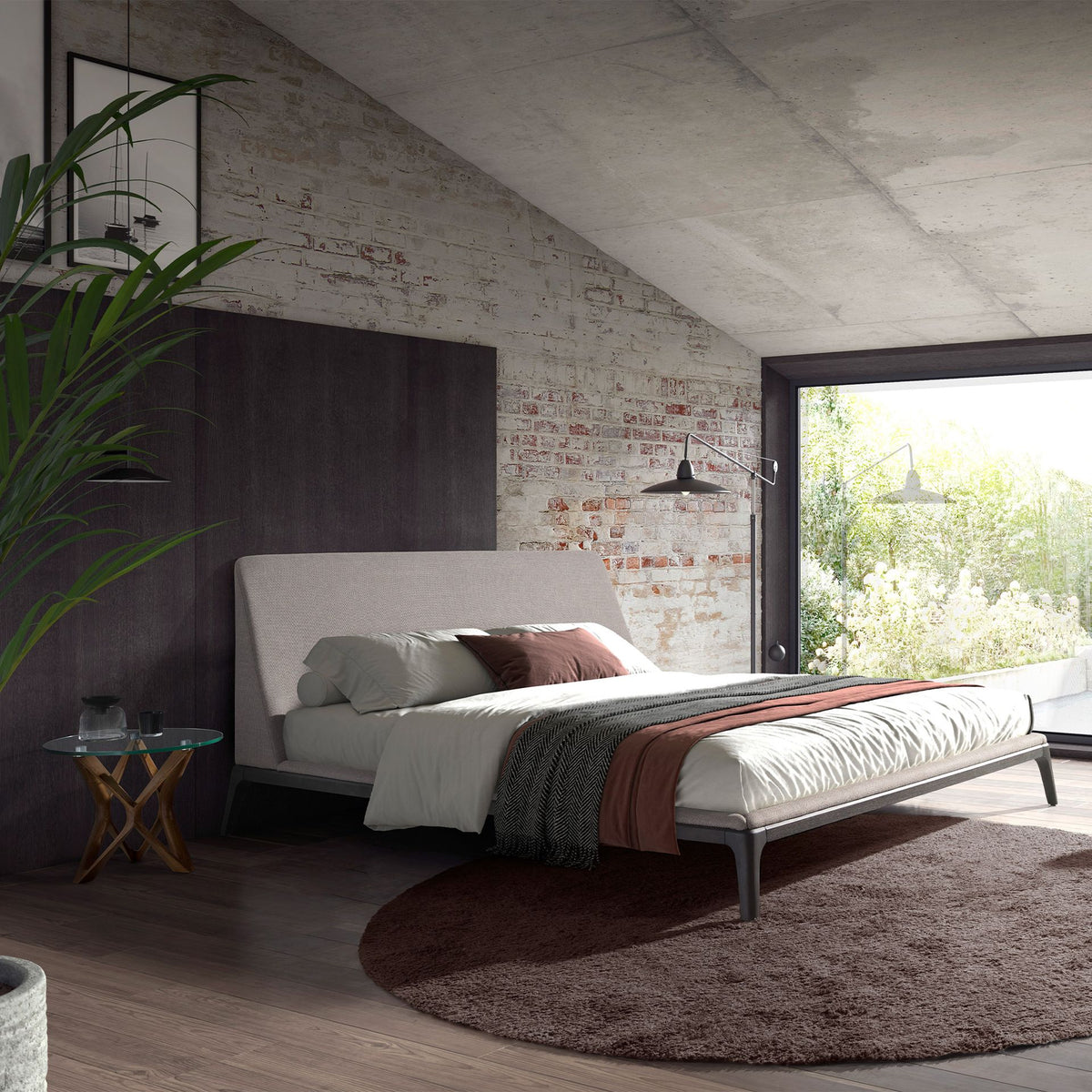 Grey fabric bed