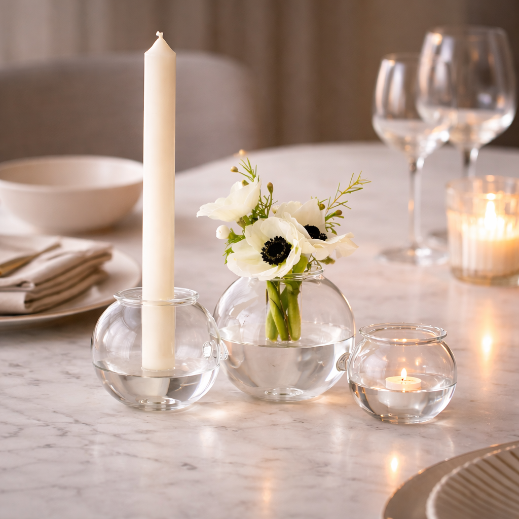 TRESFERE Candle holder / vase, blown glass cm 22×12