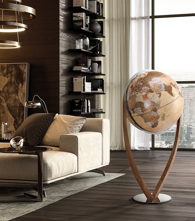 Vertigo Desk Globe – Warm Earth Tones – Contemporary Design with Wooden Structure by Zoffoli - Main View