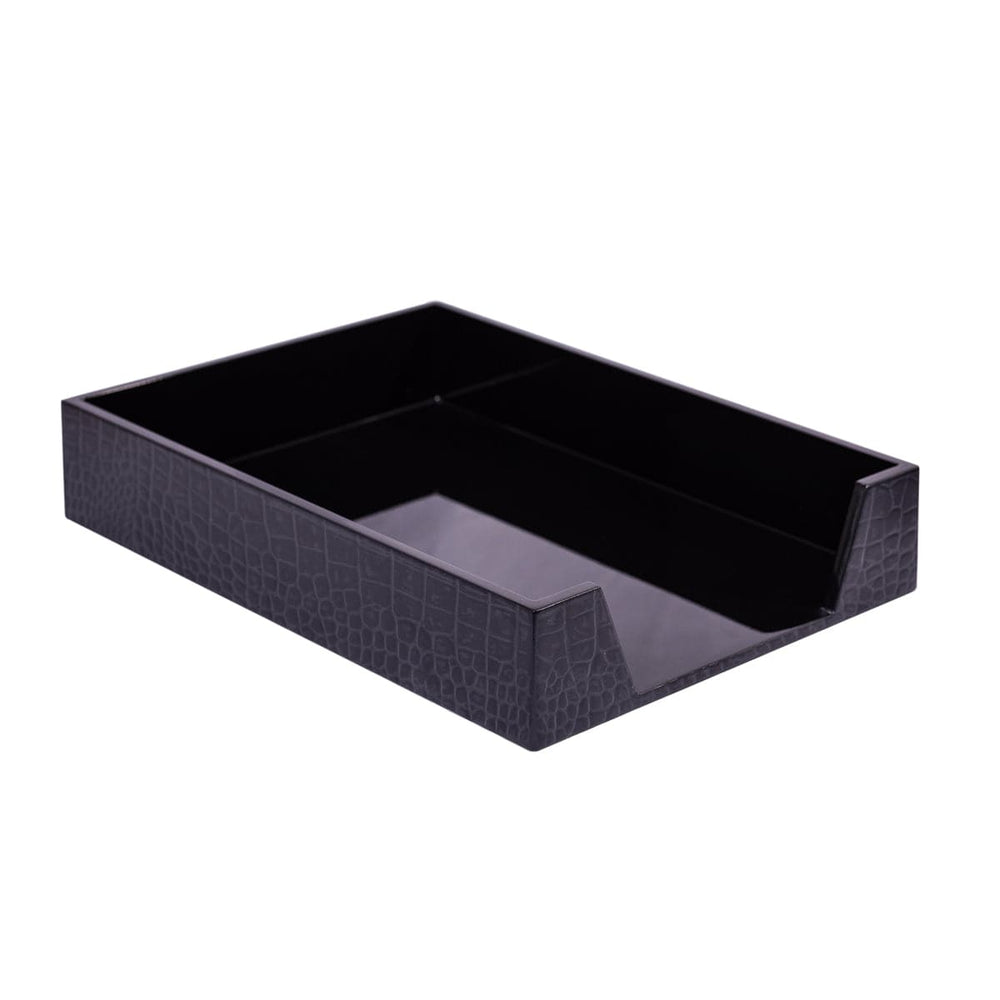 Black rectangular tray with compartments on a white background