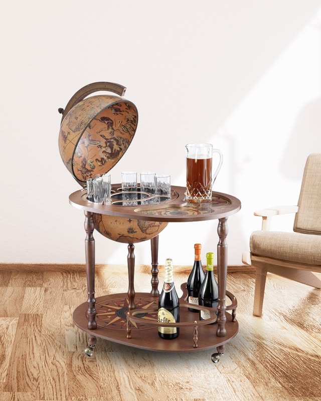 Giasone Trolley Globe – 16th Century Map – Serving Tray & Drinks Cabinet on Wheels by Zoffoli - Main View