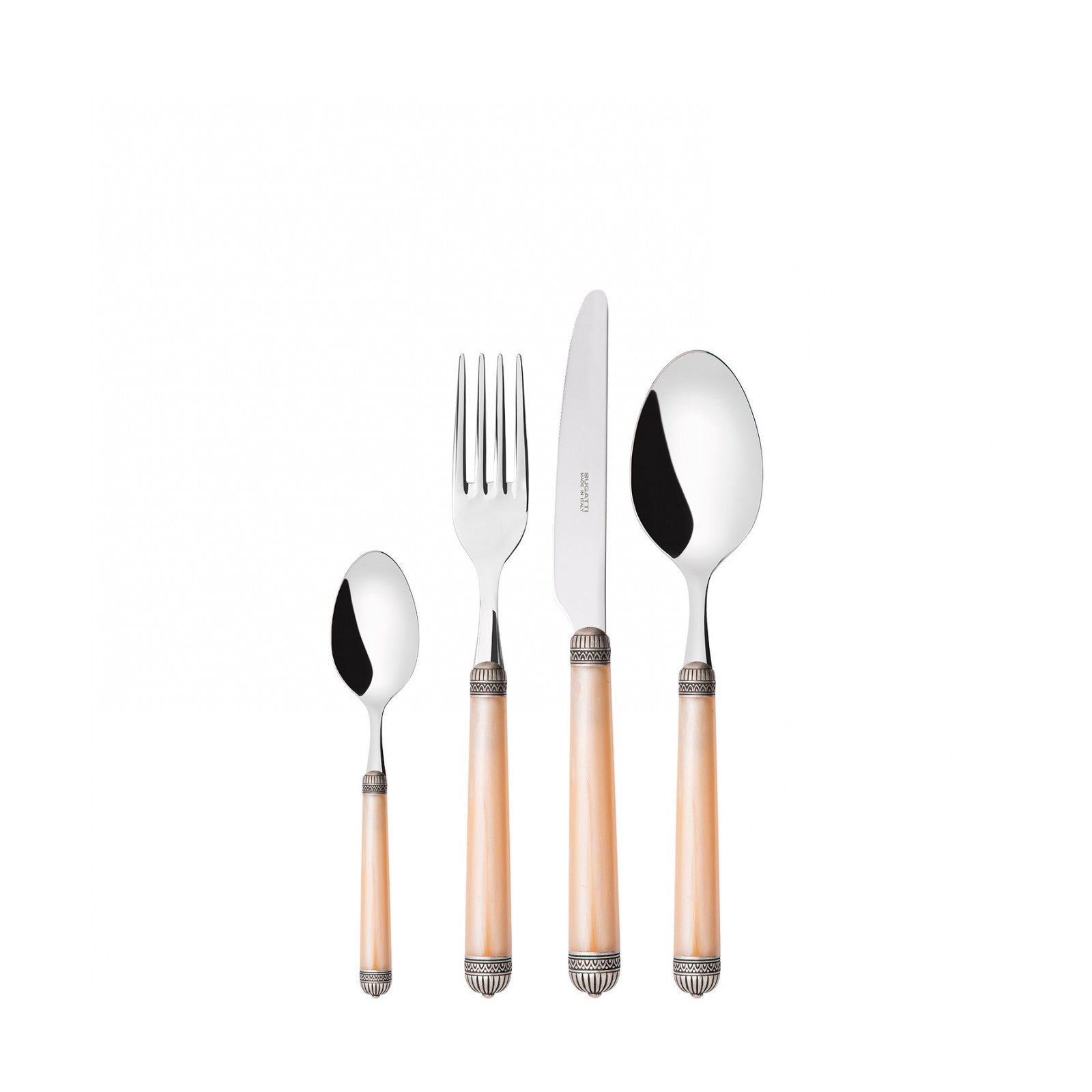 طقم دوريكو بحلقة مطلية بالفضة العتيقة – 75 قطعة – لون عاجي رخامي – صندوق خشب وينجي