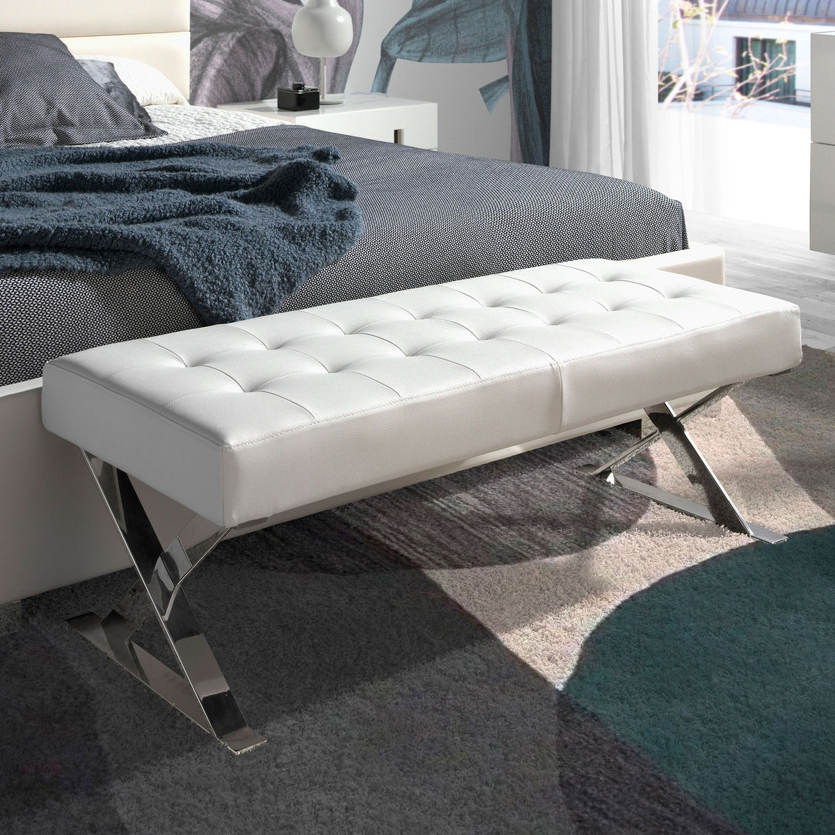 White leatherette bench