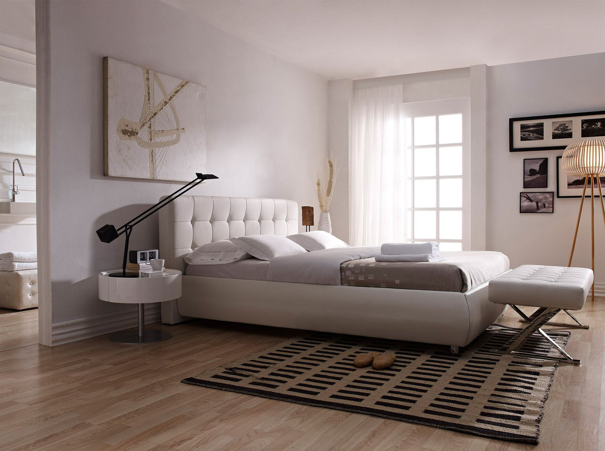 White leatherette bench