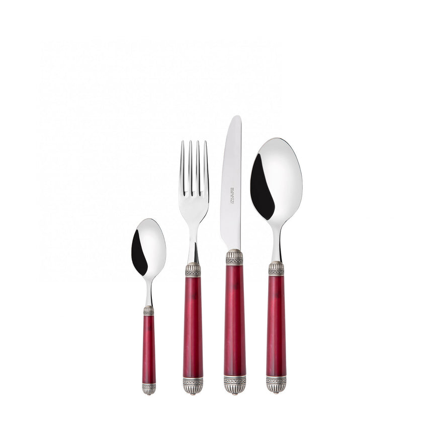 طقم دوريكو بحلقة مطلية بالفضة العتيقة – 75 قطعة – لون أحمر رخامي (برغندي) – صندوق خشب وينجي