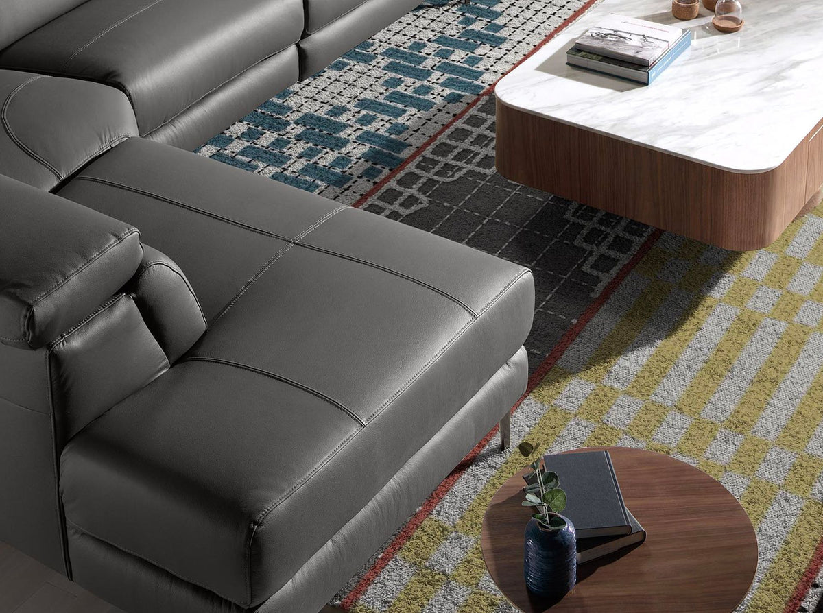 Left chaise longue relaxation sofa in dark grey leather