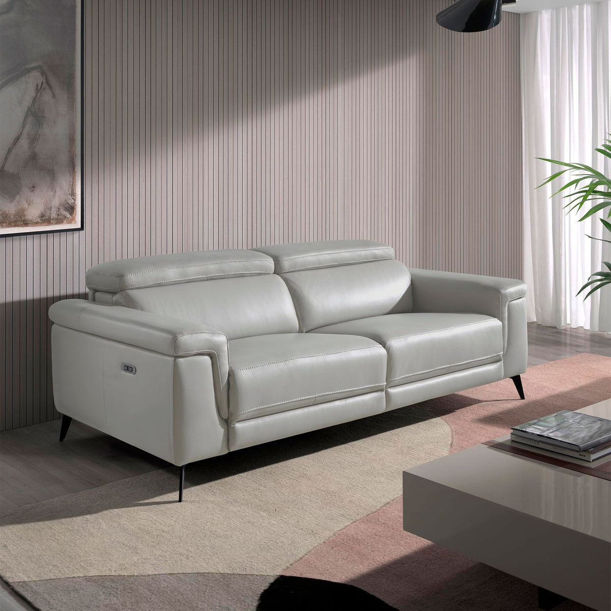 Grey leather 3-seater sofa