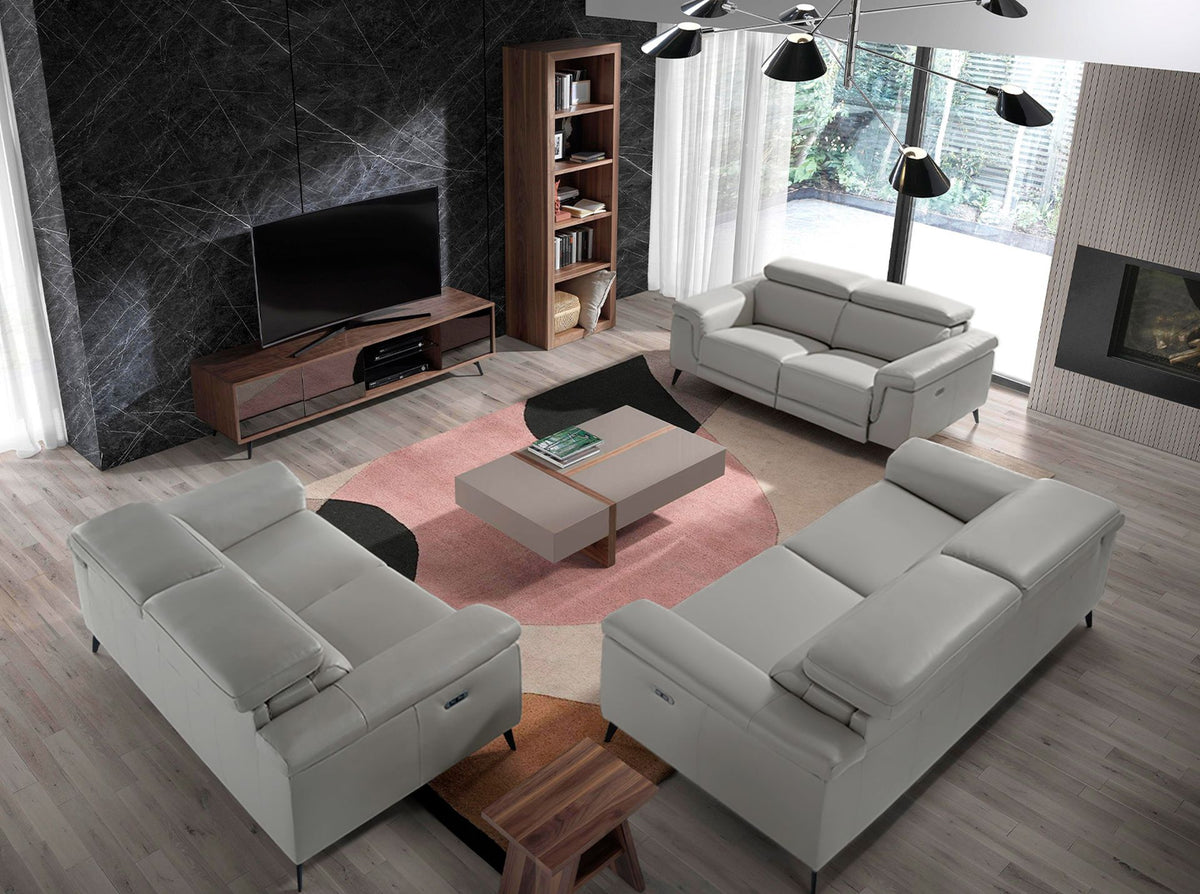 Grey leather 3-seater sofa