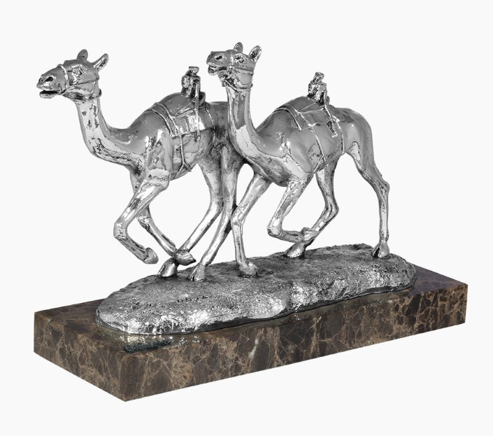 Silver Camel Race Sculpture by Anglada Esculturas - Alternate Angle