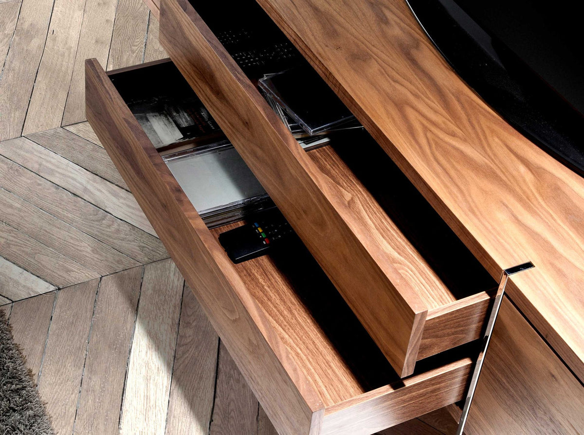 TV stand walnut and chromed steel