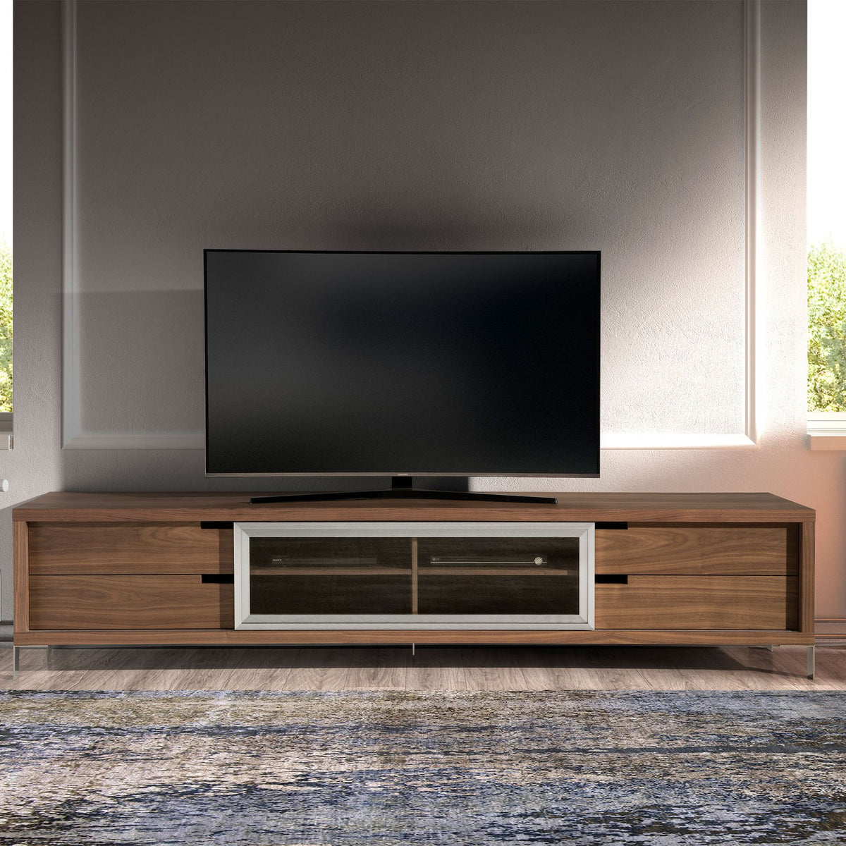 TV stand walnut and chromed steel