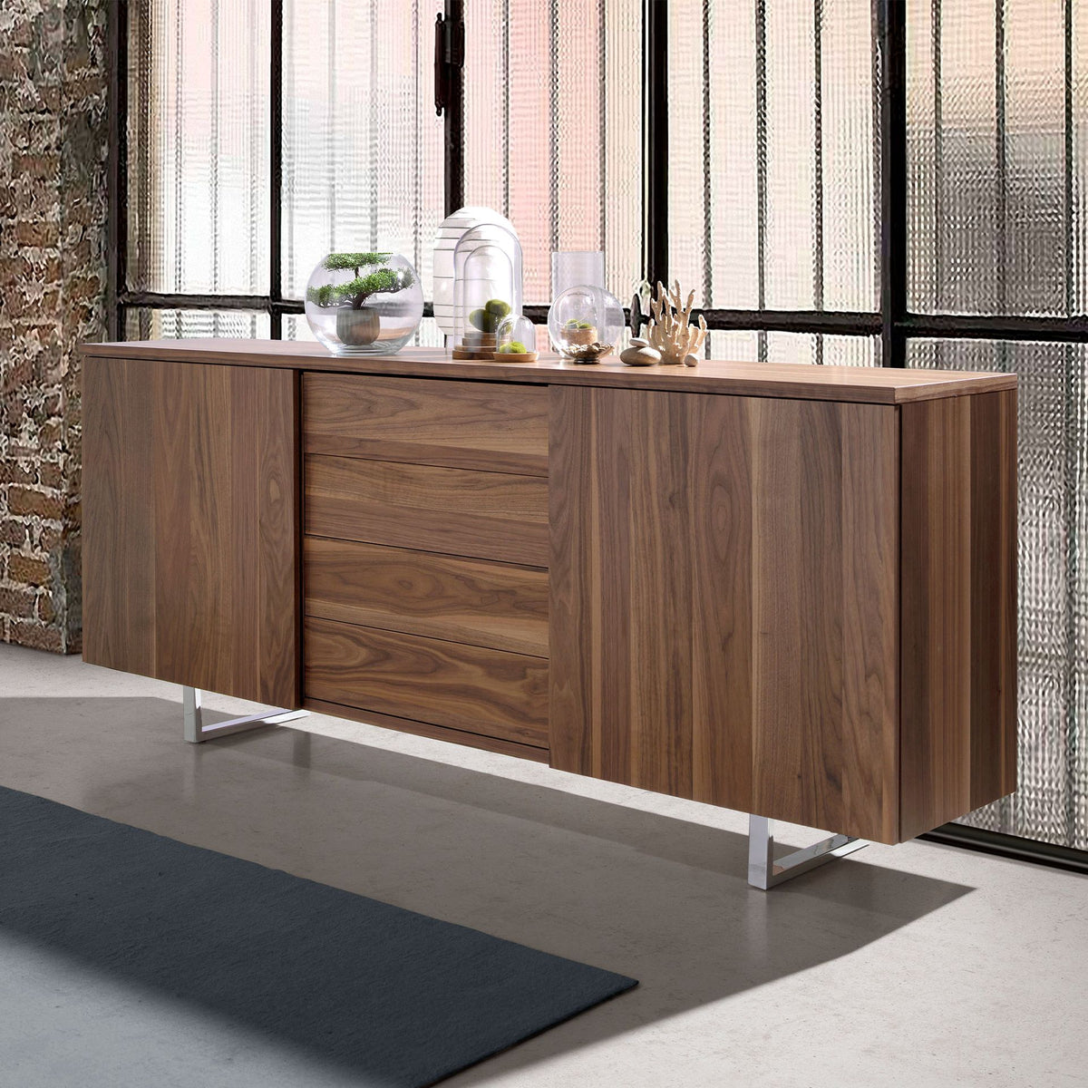 Sideboard walnut and chromed steel