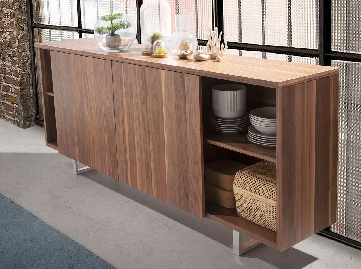 Sideboard walnut and chromed steel