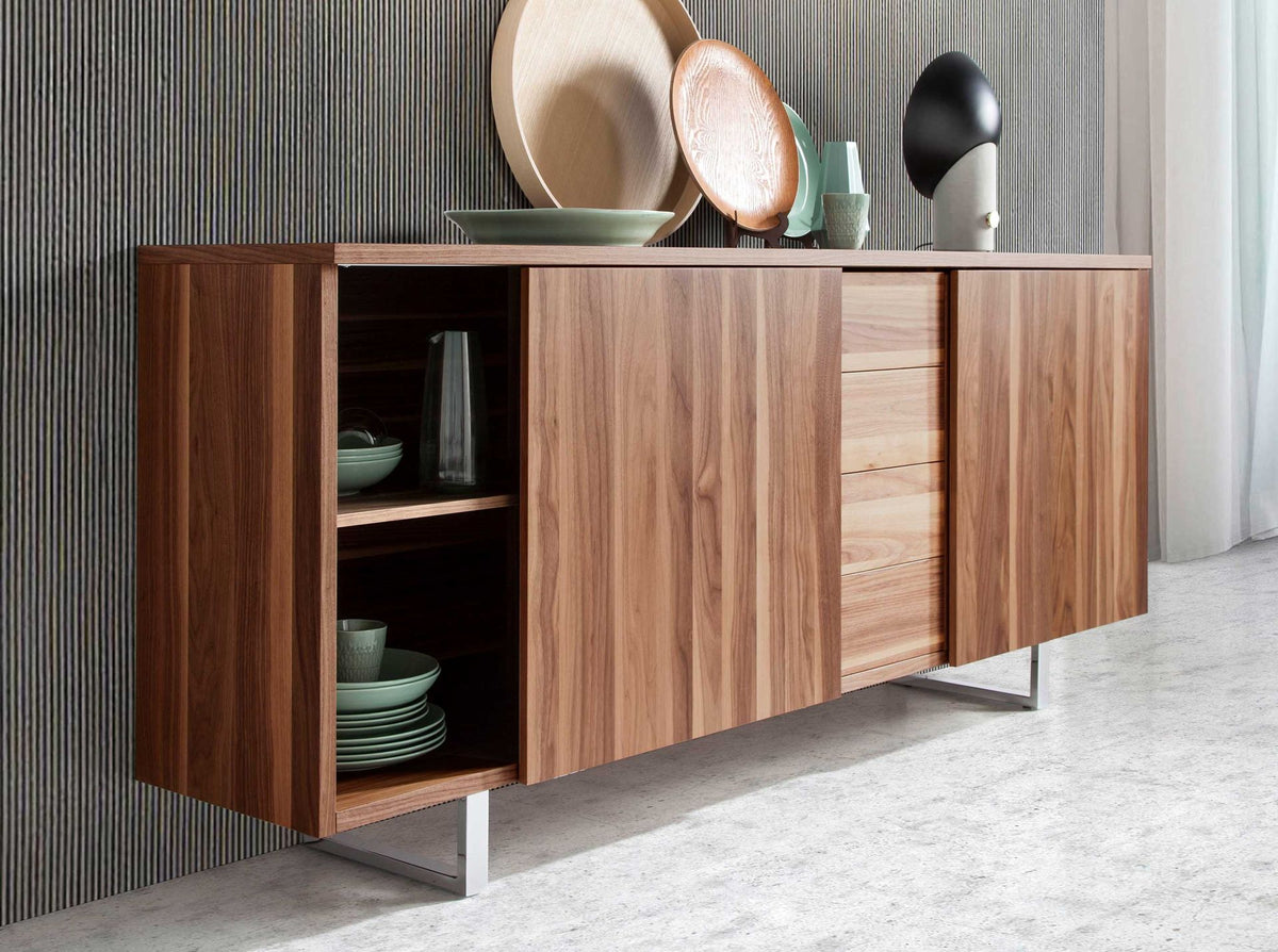 Sideboard walnut and chromed steel
