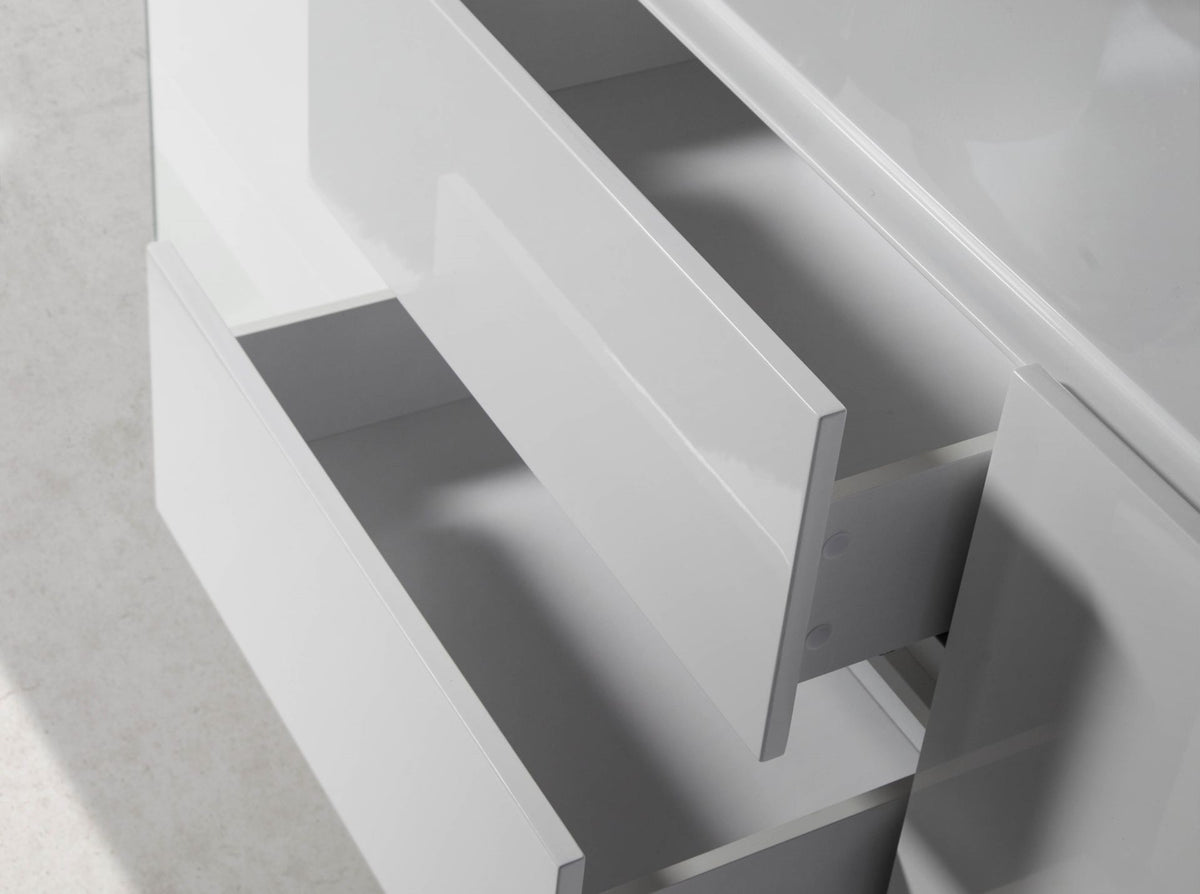 White wood and tempered glass sideboard