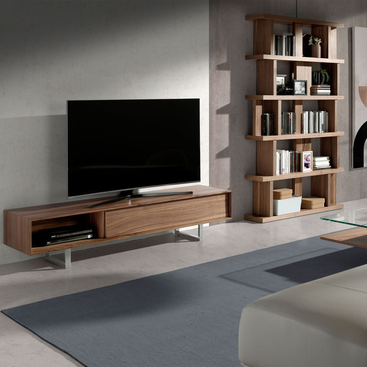 TV stand walnut and chromed steel