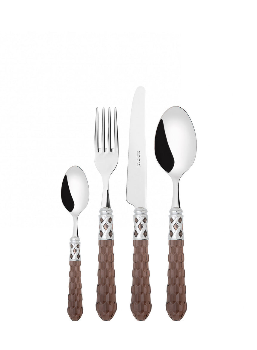 طقم بوهيميا بحلقة كروم – لون توباكو شفاف – 75 قطعة – صندوق خشب وينجي