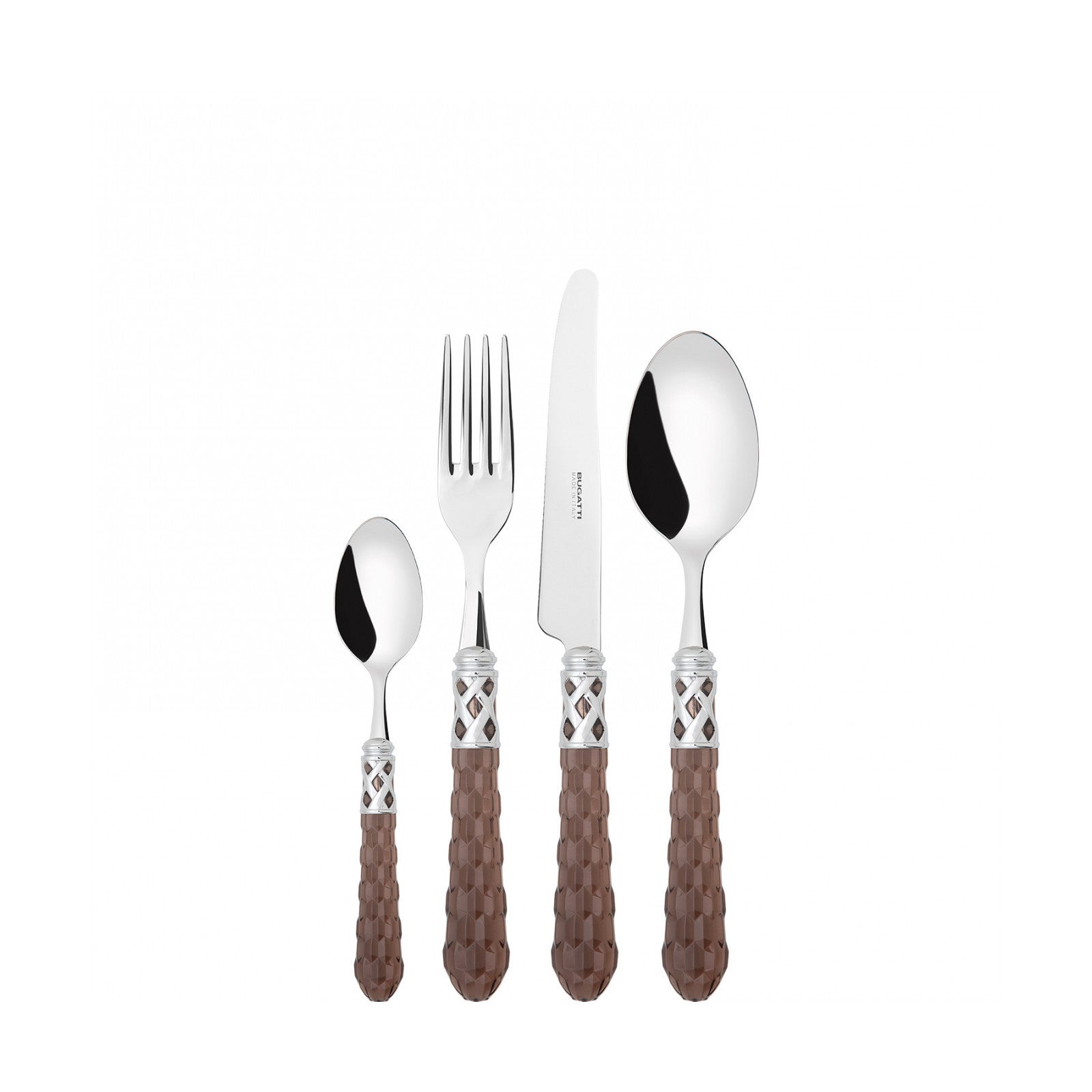 طقم بوهيميا بحلقة كروم – لون توباكو شفاف – 75 قطعة – صندوق خشب وينجي